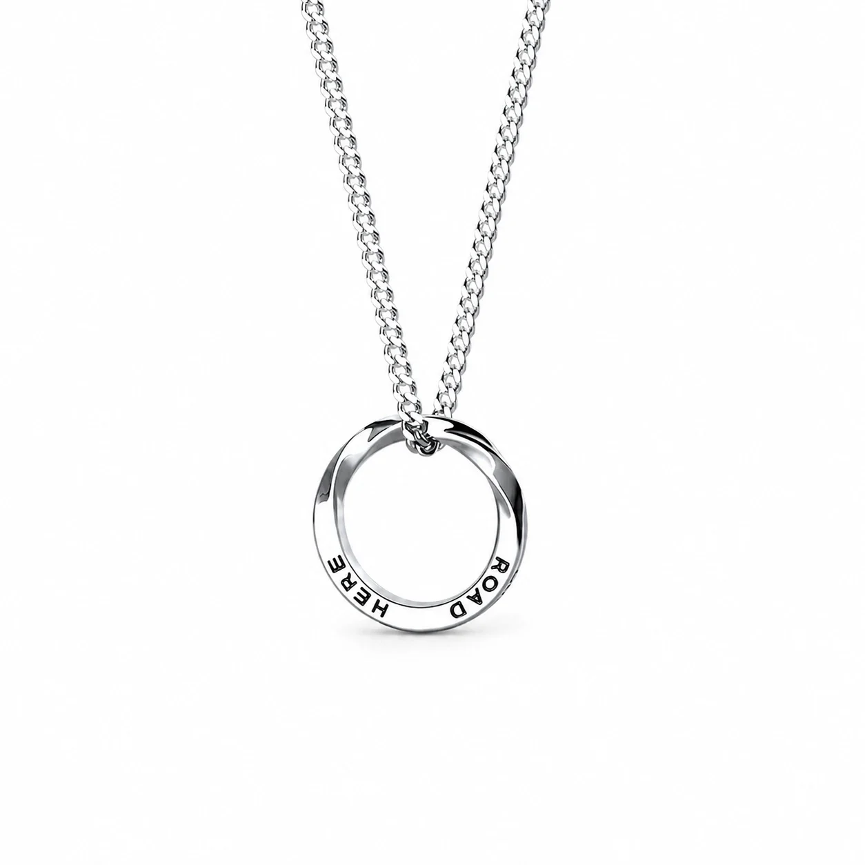 Sculptural Stainless Steel Twisted Ring Curb Pendant Necklace