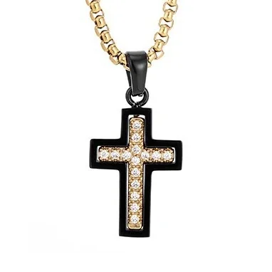 316 Stainless Steel Pavé Cross Pendant Necklace