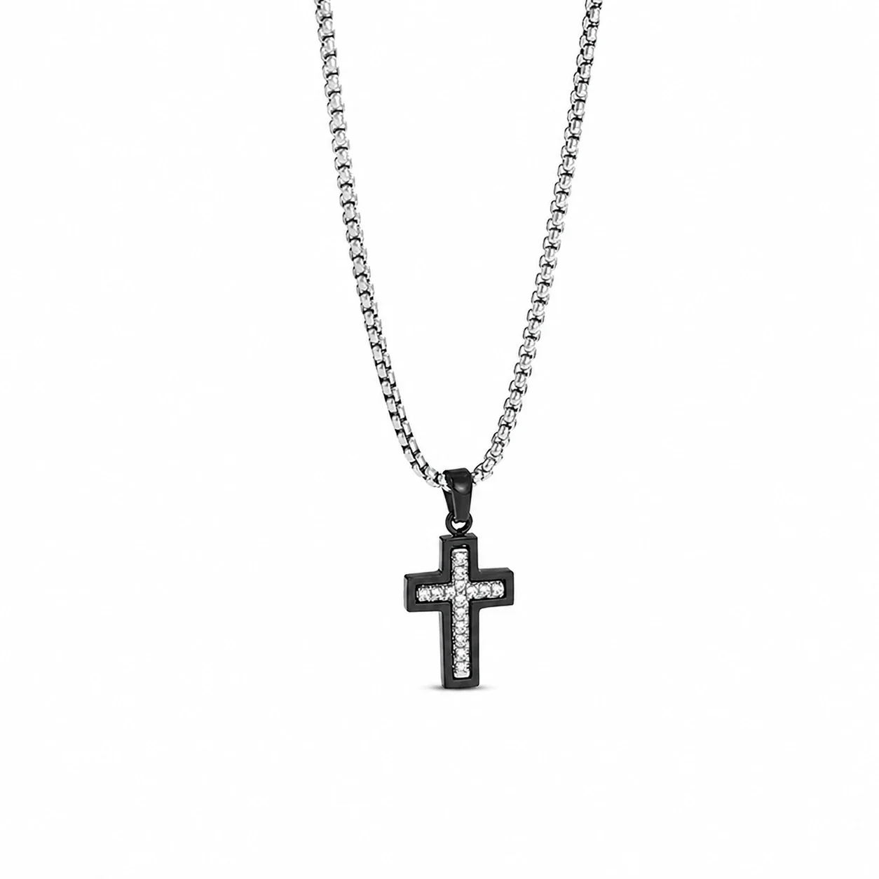 316 Stainless Steel Pavé Cross Pendant Necklace