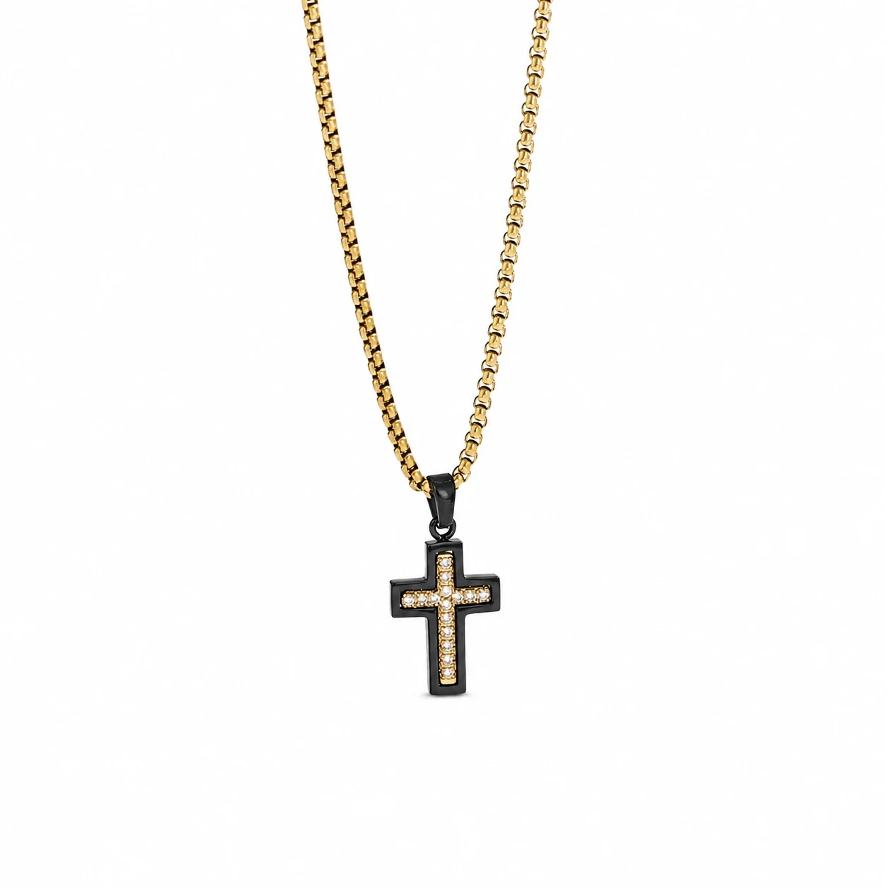 316 Stainless Steel Pavé Cross Pendant Necklace
