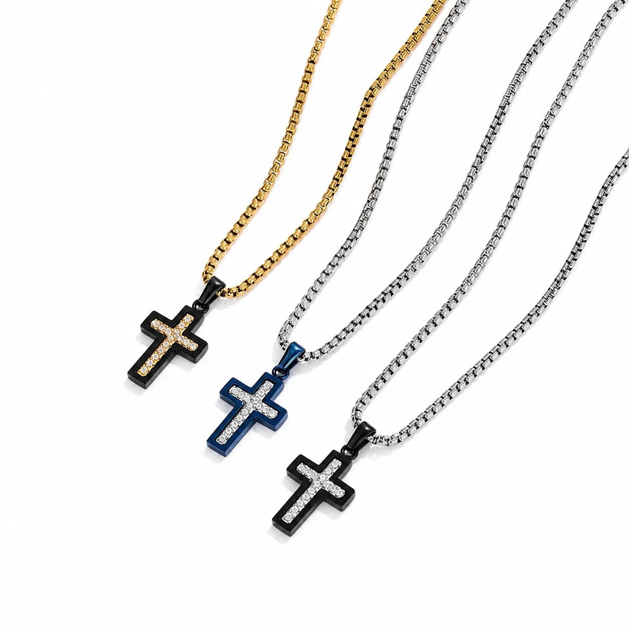 316 Stainless Steel Pavé Cross Pendant Necklace
