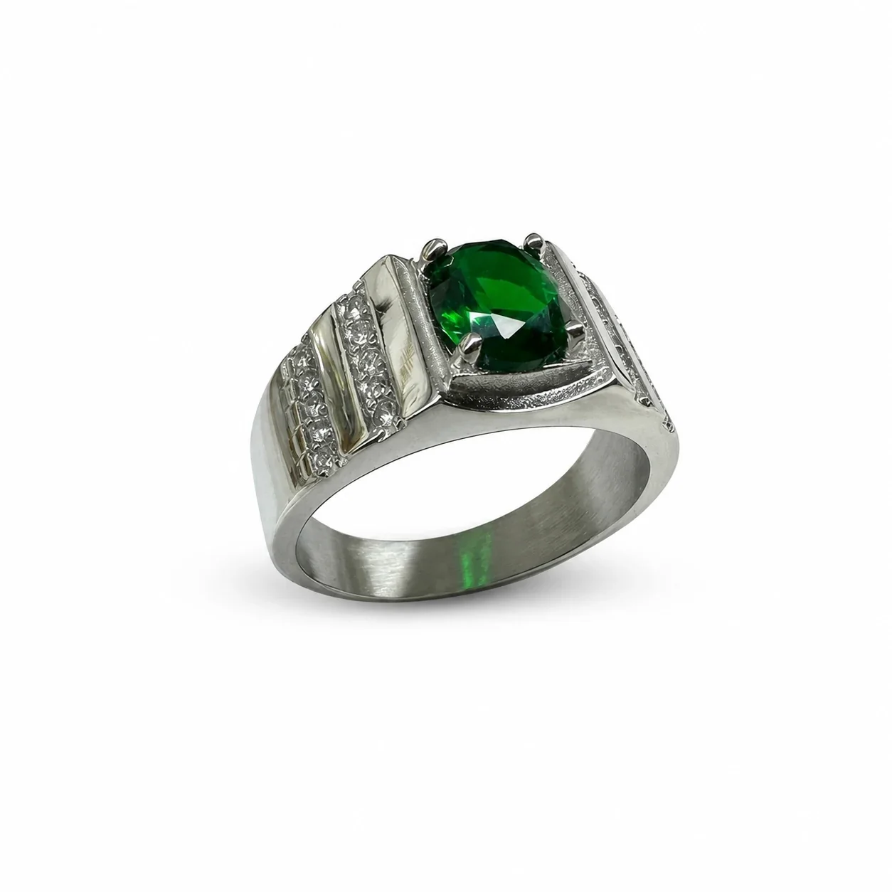 Wide 316 Stainless Steel Oval Faceted Stone Signet Ring