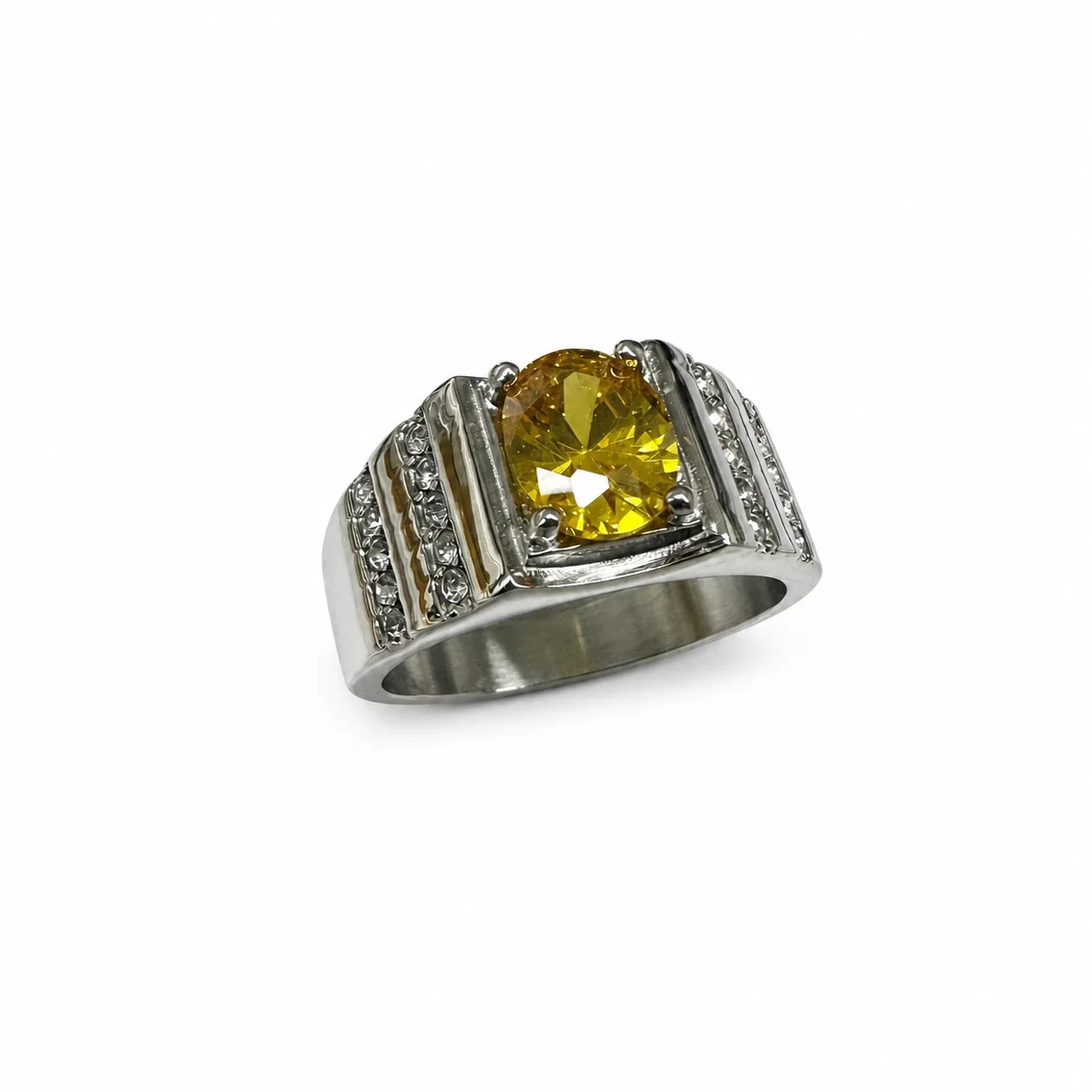 Bold 316 Stainless Steel Oval Stone Signet Ring - Yellow
