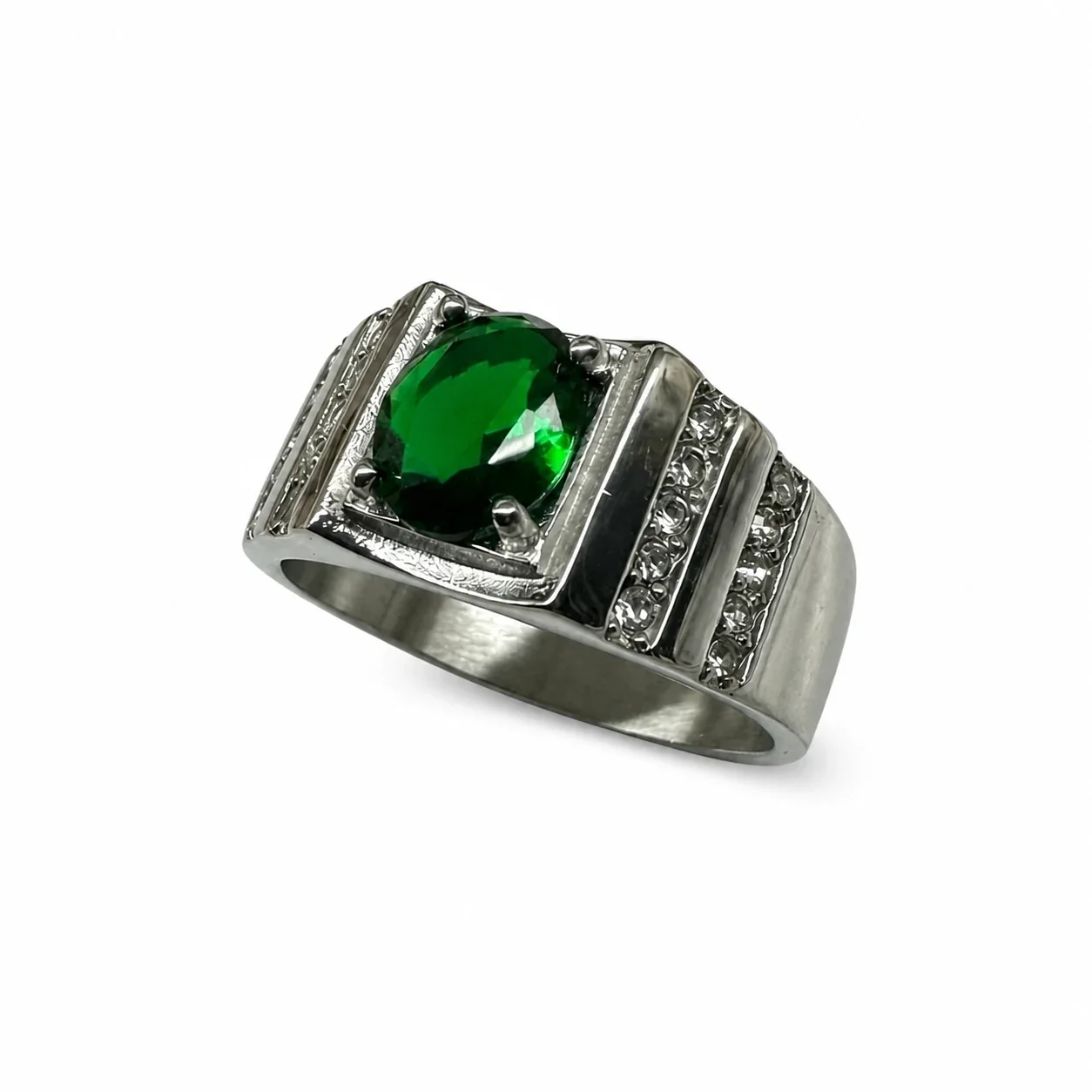 Bold 316 Stainless Steel Oval Stone Signet Ring - Green