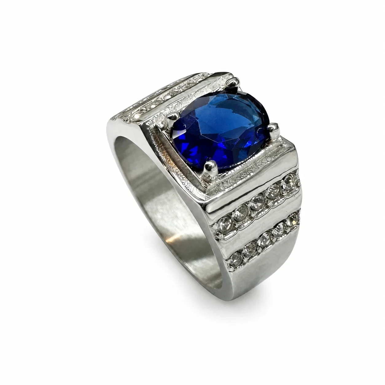Bold 316 Stainless Steel Oval Stone Signet Ring - Blue