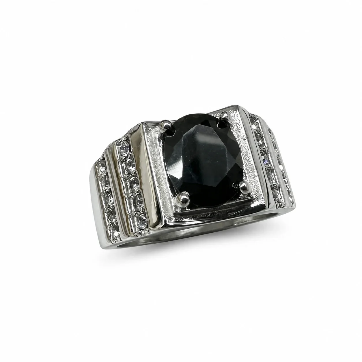 Bold 316 Stainless Steel Oval Stone Signet Ring - Black