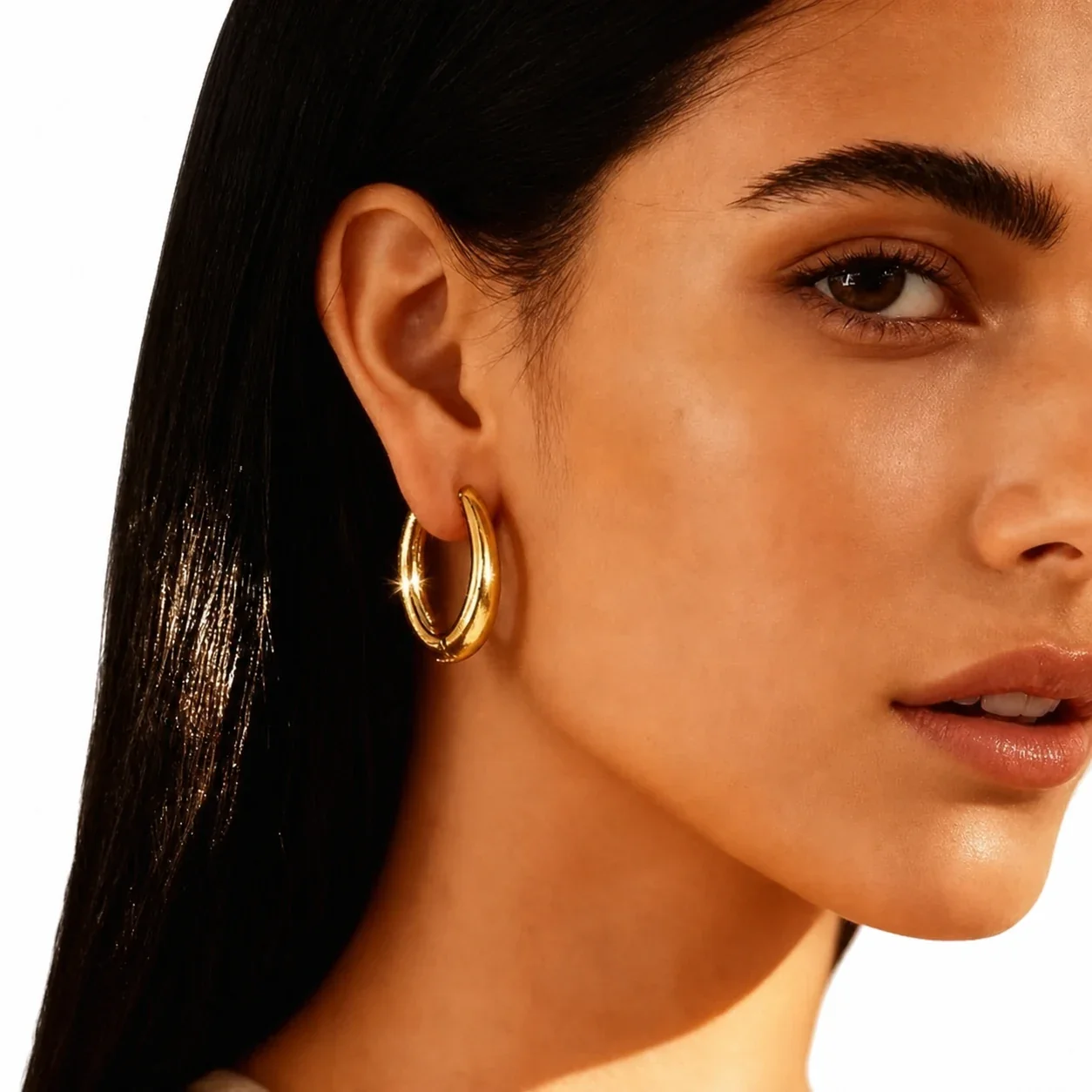 Sculpted Gold PVD Rounded Huggie Hoop Earrings