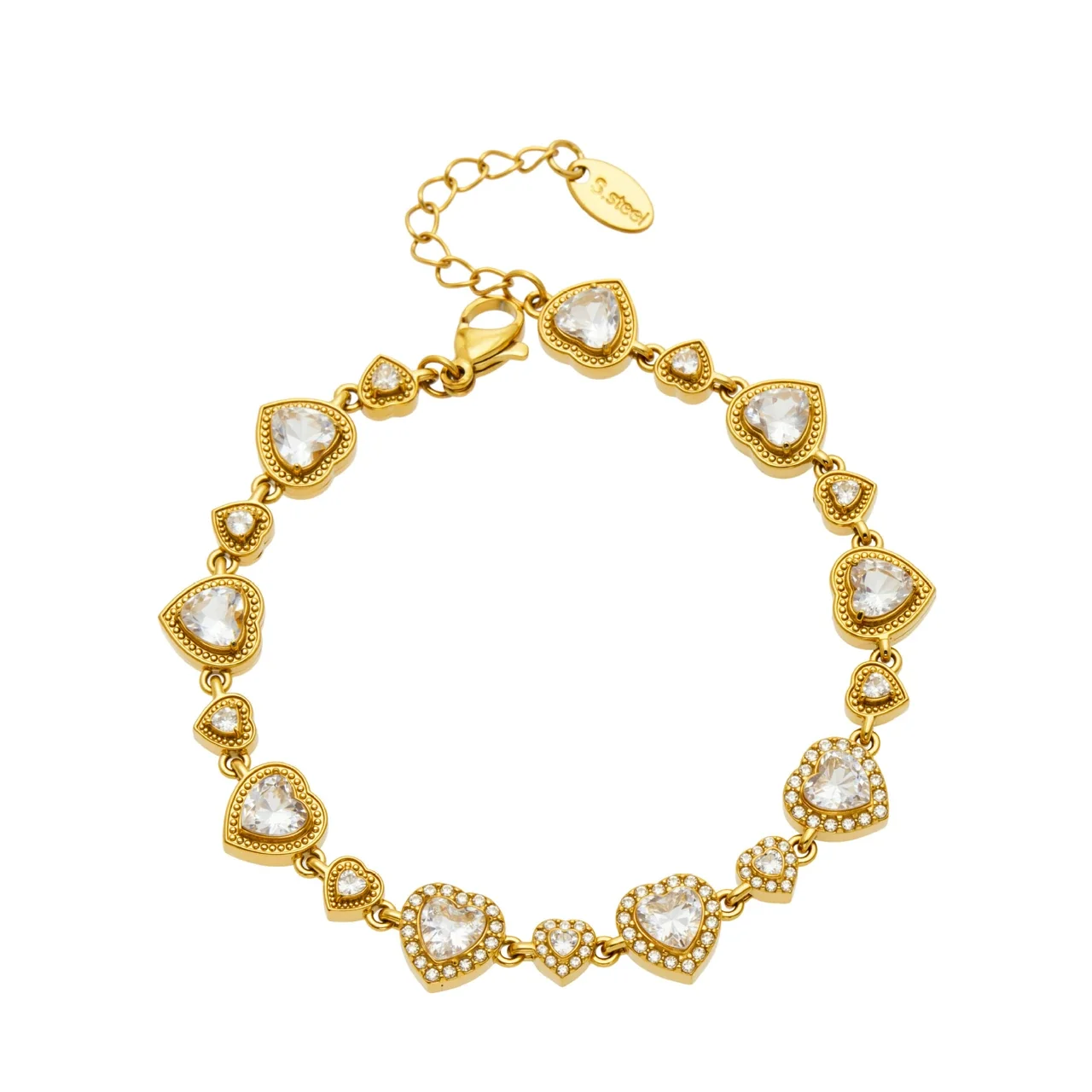 Romantic 316L Stainless Steel Heart CZ Station PVD Bracelet
