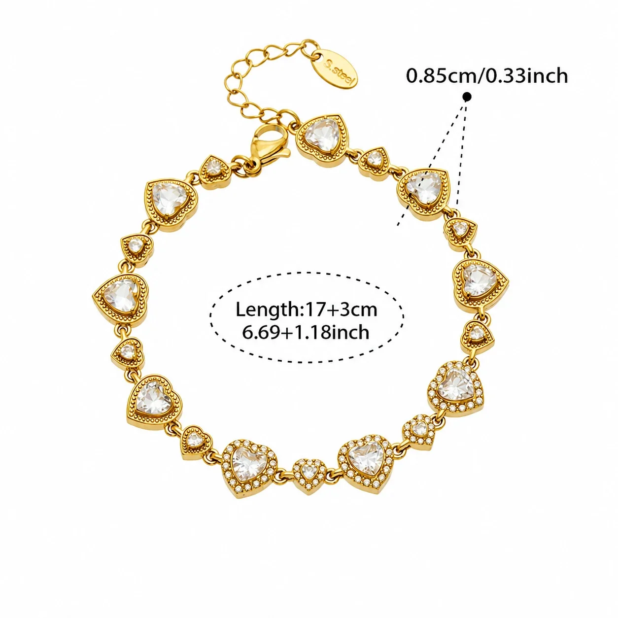 Foto del producto: Pulsera de Acero Inoxidable Mujer con Circonitas en Forma de Corazón 316L - PVD