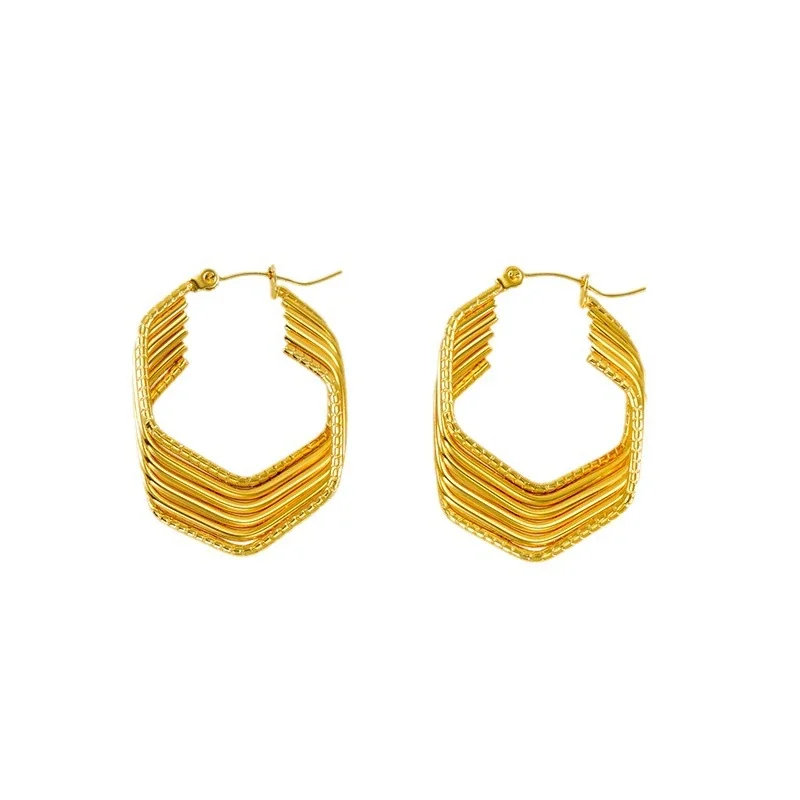 Angular 18K Gold-Plated Ribbed Square Hoop Earrings