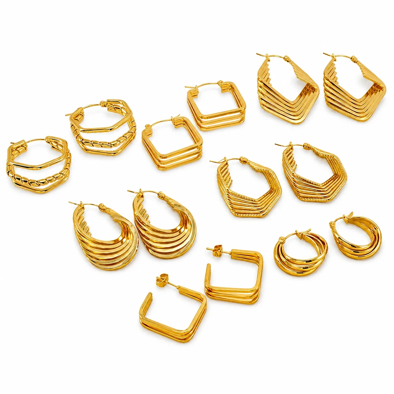 Angular 18K Gold-Plated Ribbed Square Hoop Earrings