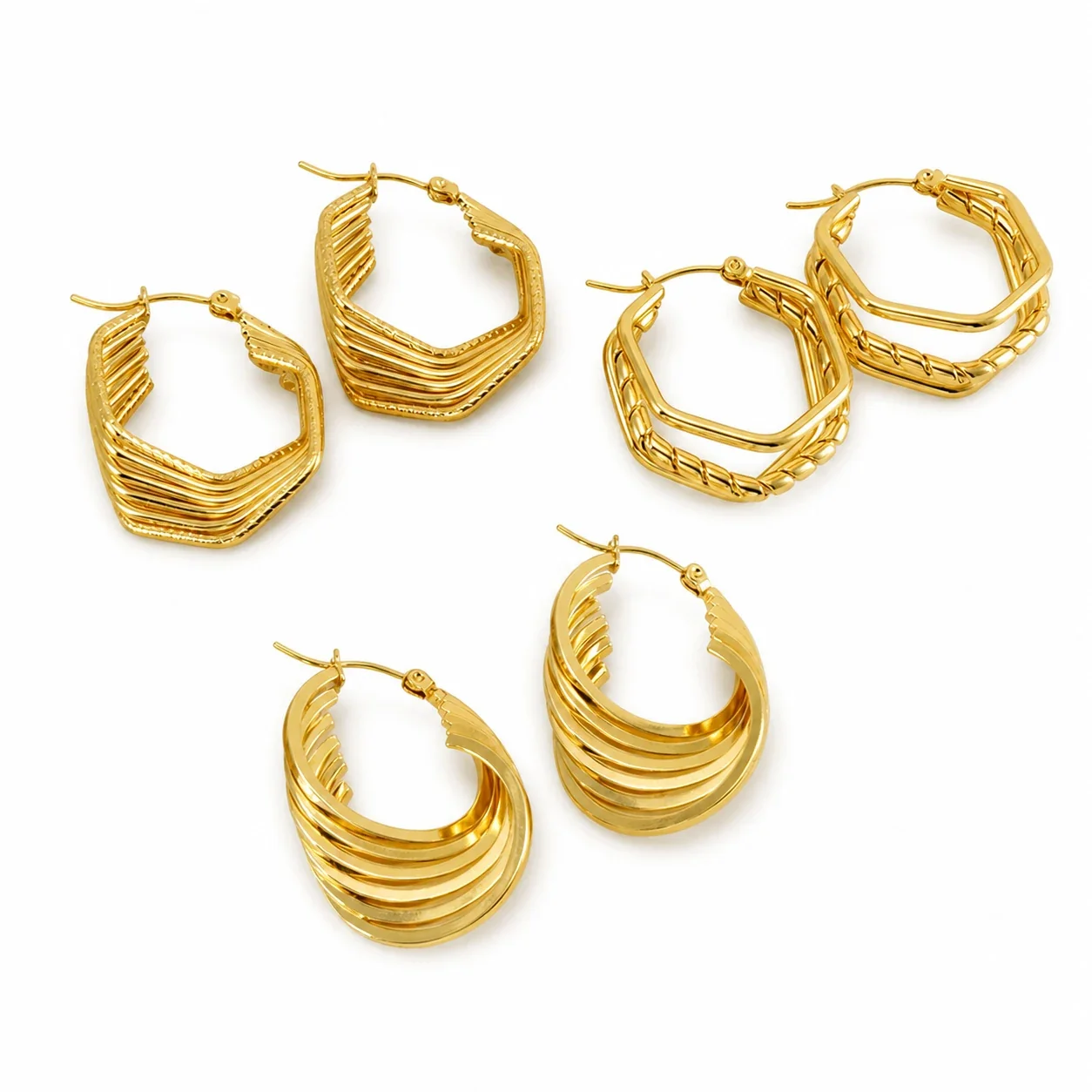 Angular 18K Gold-Plated Ribbed Square Hoop Earrings