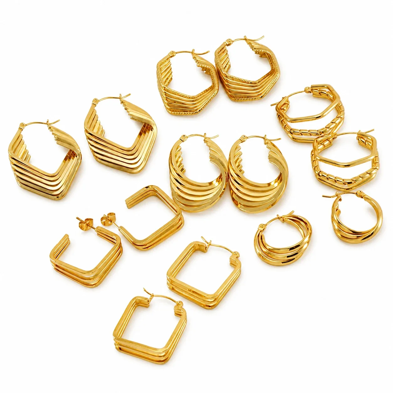 Angular 18K Gold-Plated Ribbed Square Hoop Earrings