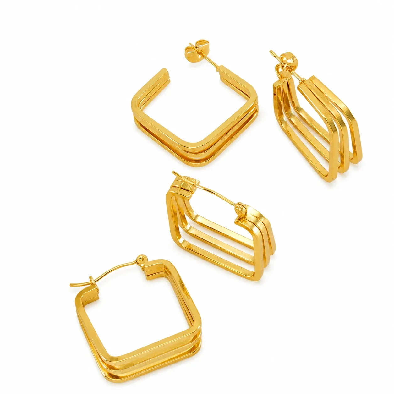 Angular 18K Gold-Plated Ribbed Square Hoop Earrings
