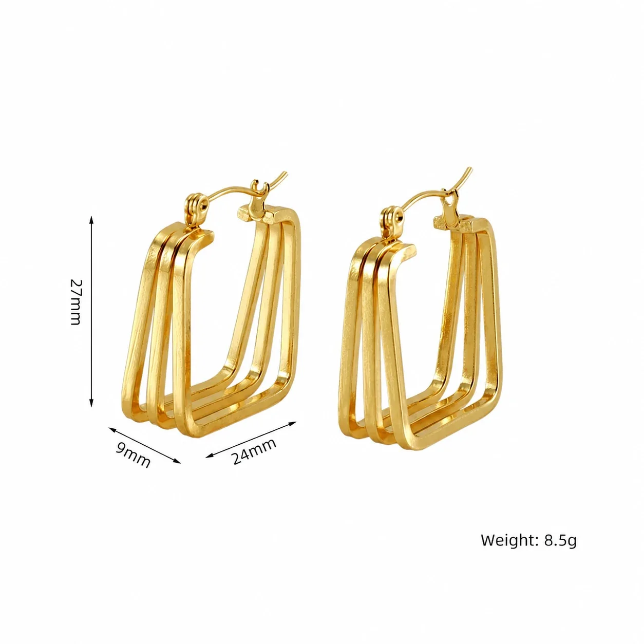 Angular 18K Gold-Plated Ribbed Square Hoop Earrings - Gold Ribbed Square Hoop ZE1274G