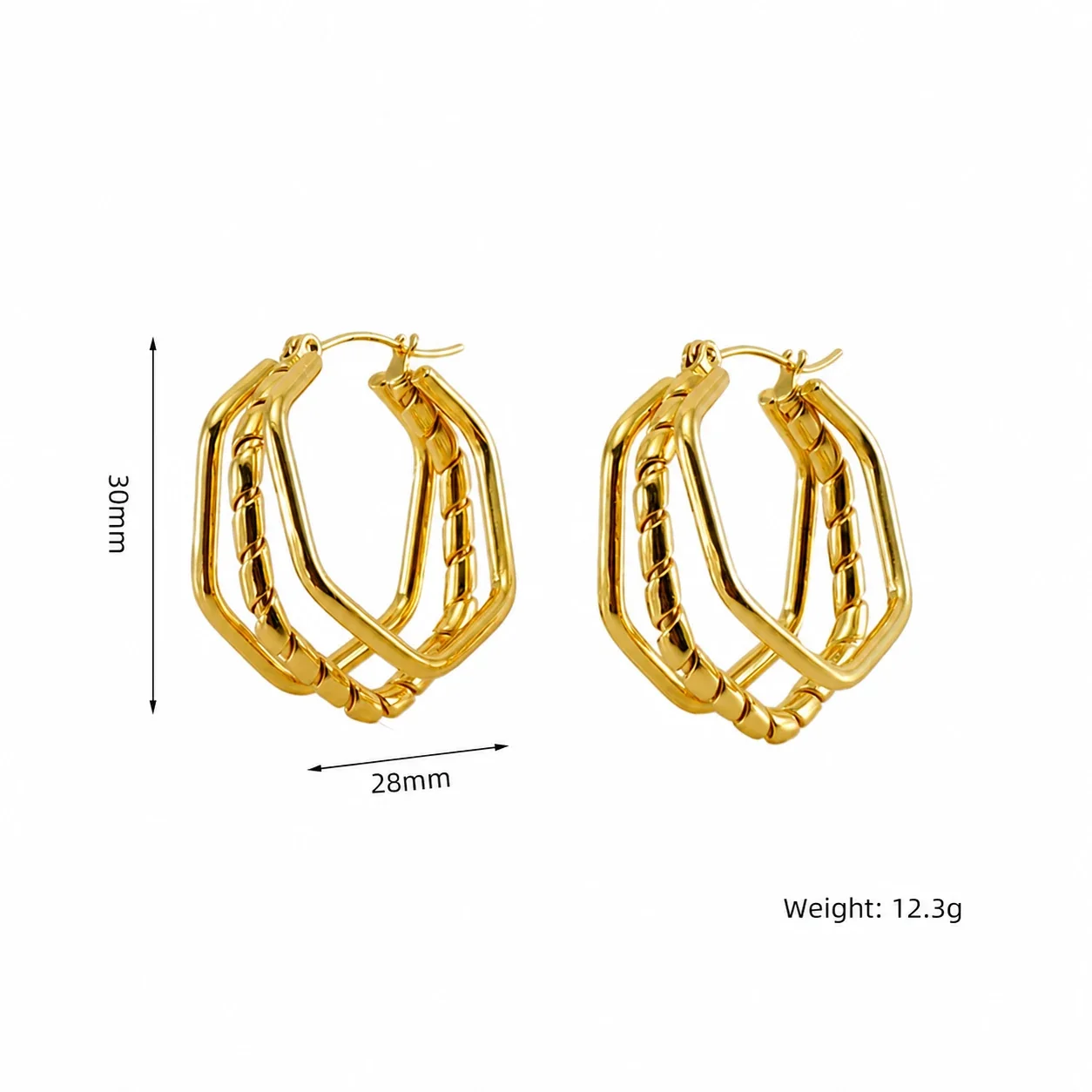 Angular 18K Gold-Plated Ribbed Square Hoop Earrings - Gold Ribbed Square Hoop ZE1278G