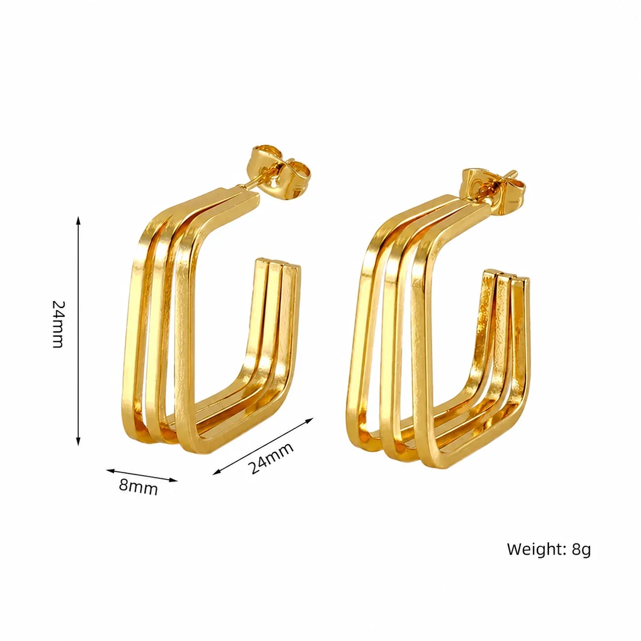 Angular 18K Gold-Plated Ribbed Square Hoop Earrings - Gold Ribbed Square Hoop ZE1283G