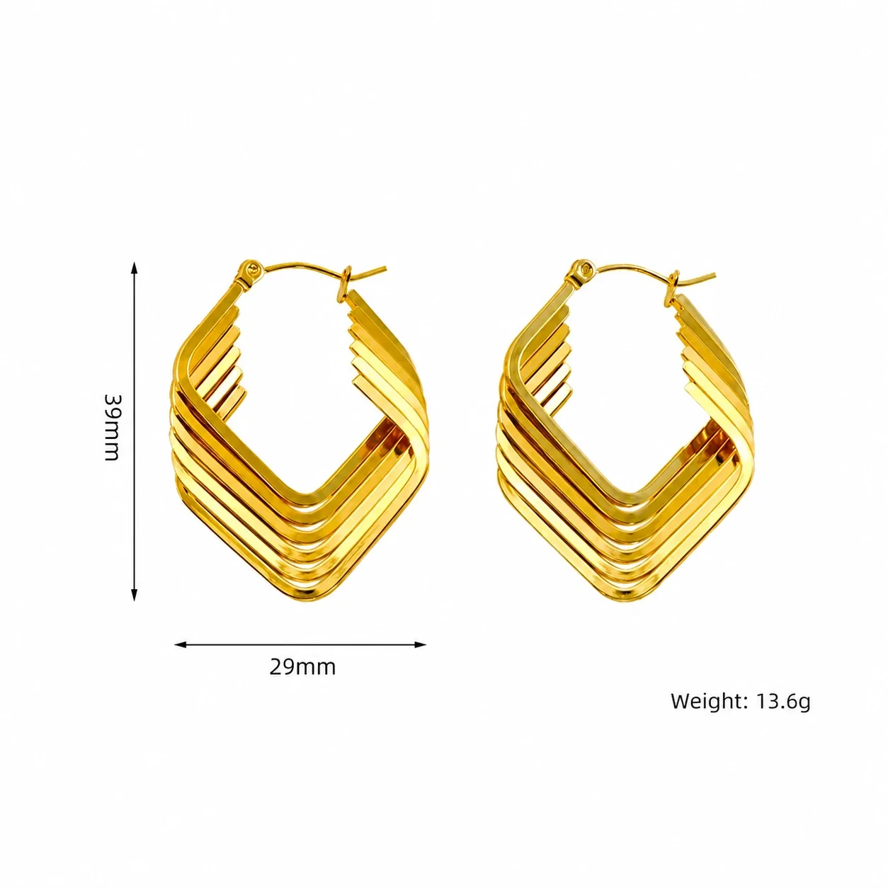 Angular 18K Gold-Plated Ribbed Square Hoop Earrings - Gold Ribbed Square Hoop ZE1287G