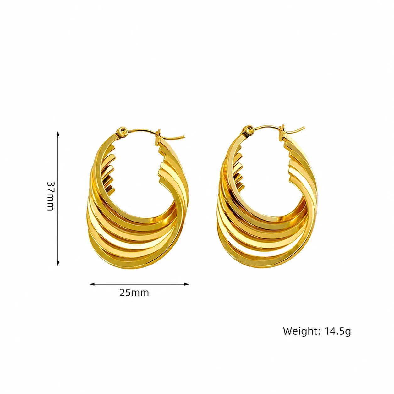 Angular 18K Gold-Plated Ribbed Square Hoop Earrings - Gold Ribbed Square Hoop ZE1288G