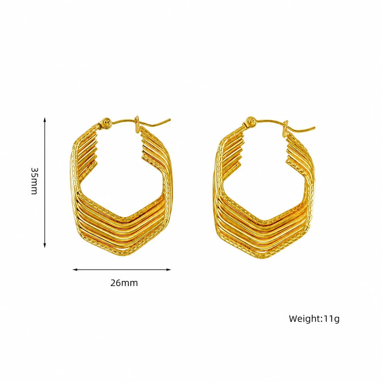 Angular 18K Gold-Plated Ribbed Square Hoop Earrings - Gold Ribbed Square Hoop ZE1290G