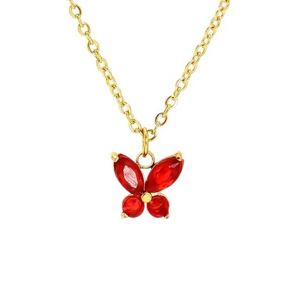 Delicate Gold-Tone Marquise CZ Butterfly Pendant Necklace