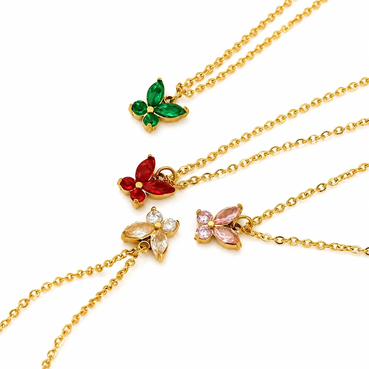 Delicate Gold-Tone Marquise CZ Butterfly Pendant Necklace