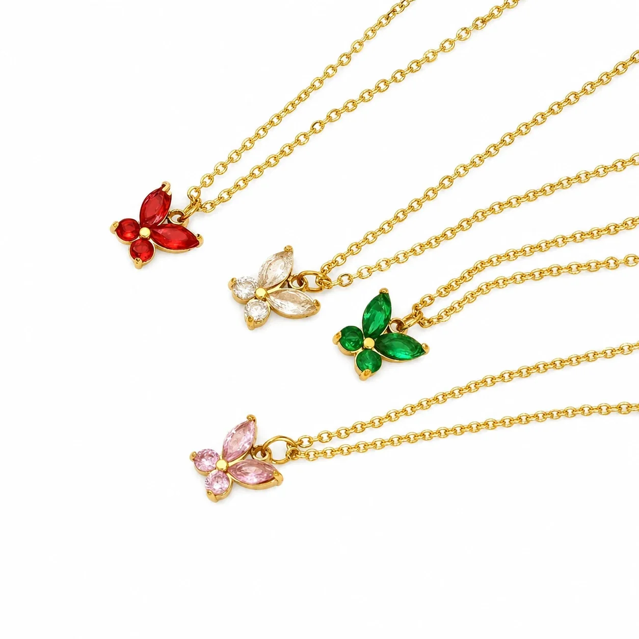 Delicate Gold-Tone Marquise CZ Butterfly Pendant Necklace