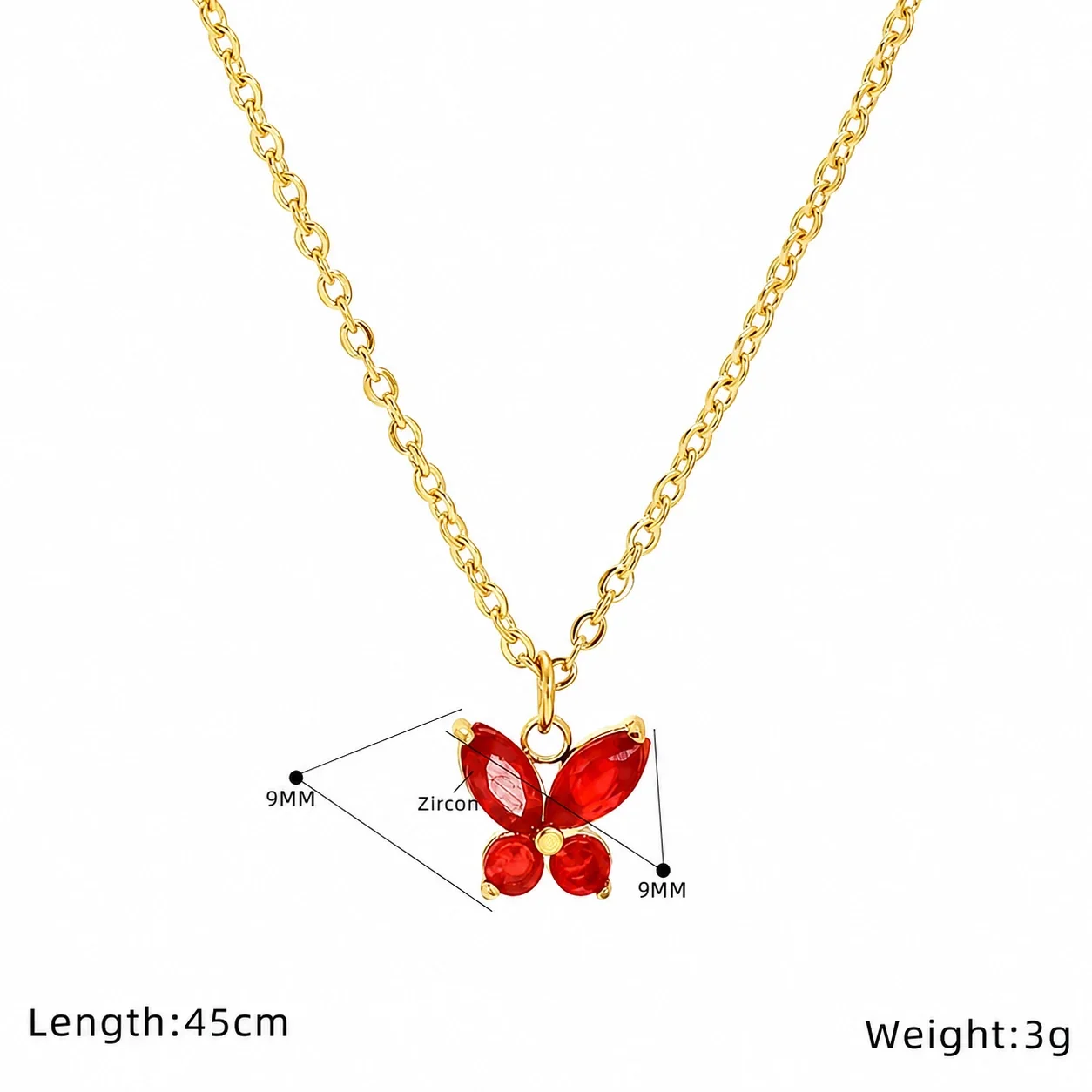 Delicate Gold-Tone Marquise CZ Butterfly Pendant Necklace - Red