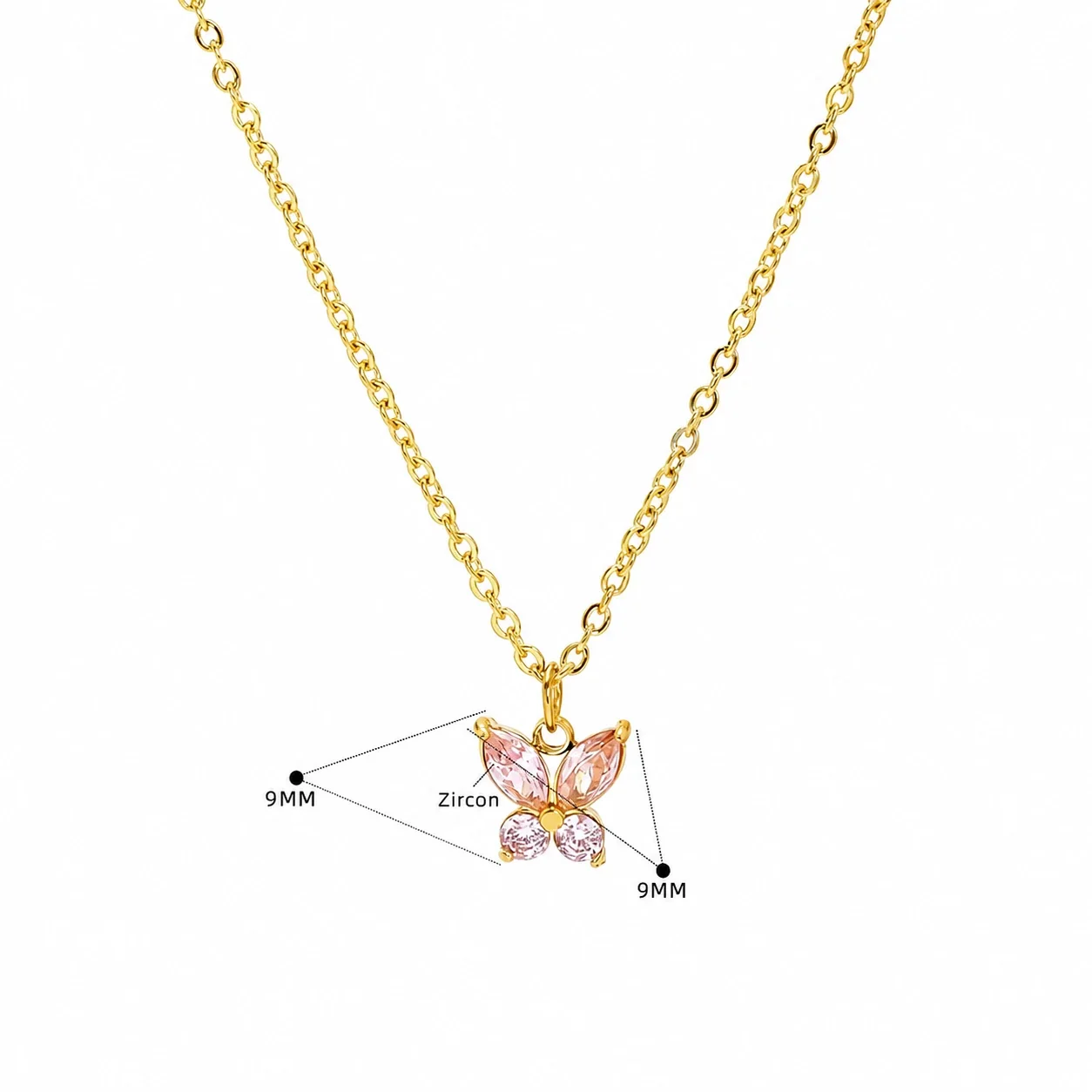 Delicate Gold-Tone Marquise CZ Butterfly Pendant Necklace - Pink