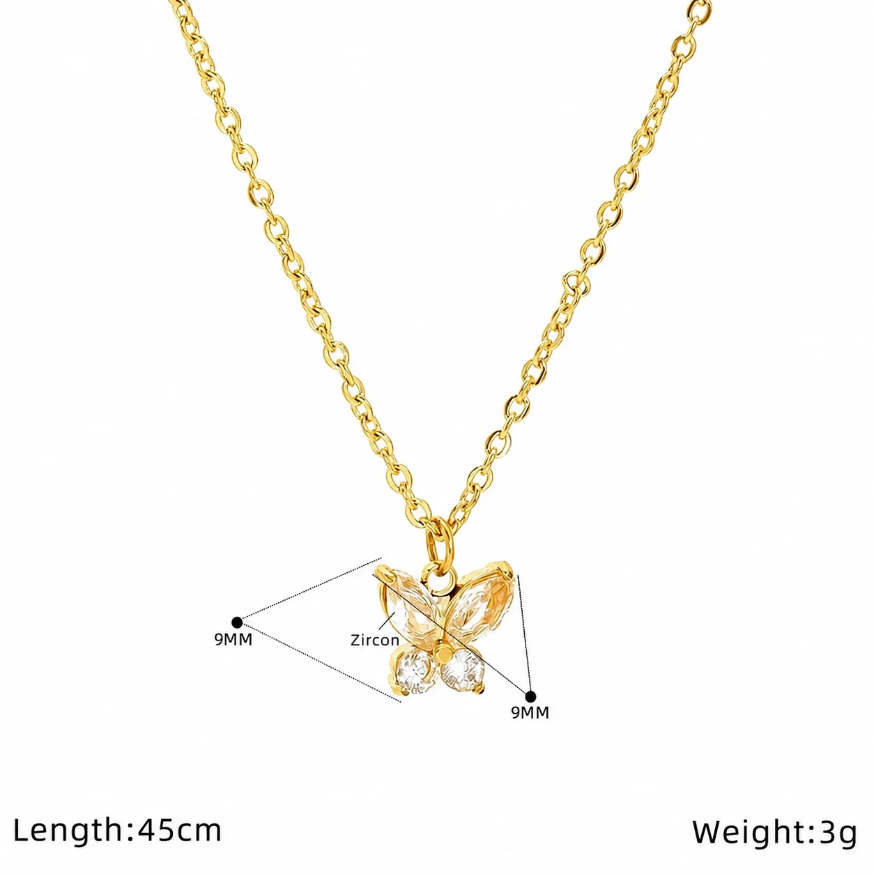 Delicate Gold-Tone Marquise CZ Butterfly Pendant Necklace - White