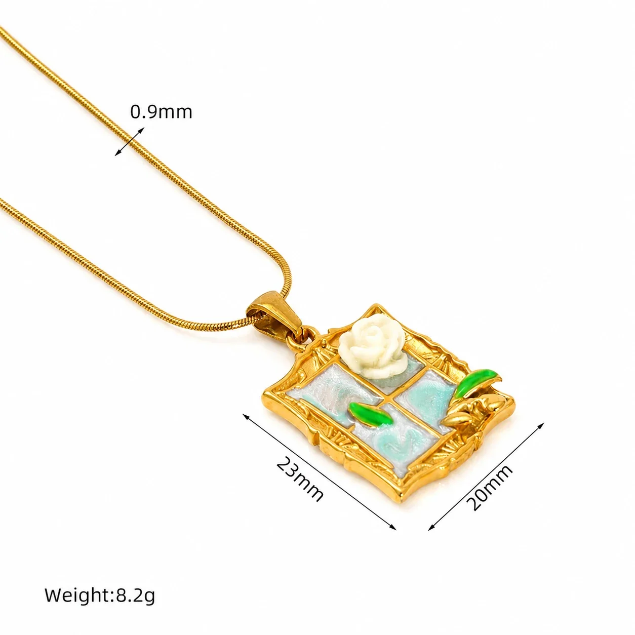 Vintage Gold-Plated Snake Chain Floral Enamel Pendant Necklace - Gold Floral