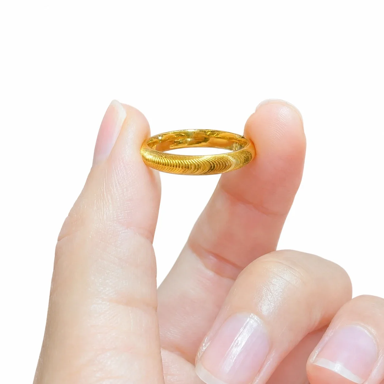 Refined Gold-Plated Stainless Steel Ribbed Dome Band Ring