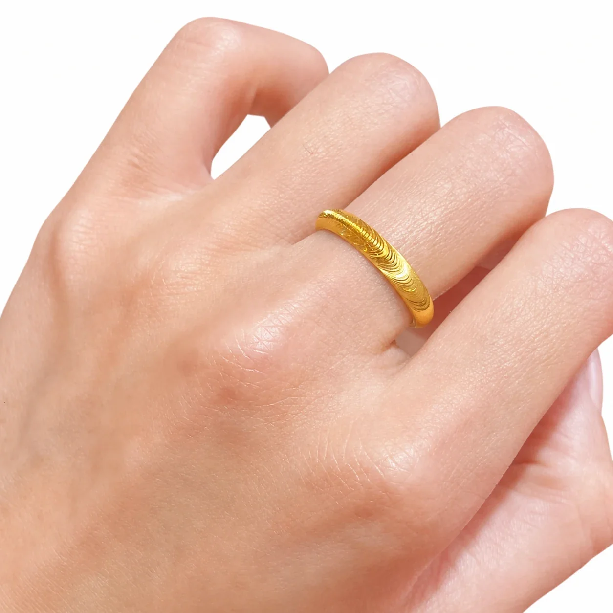 Refined Gold-Plated Stainless Steel Ribbed Dome Band Ring