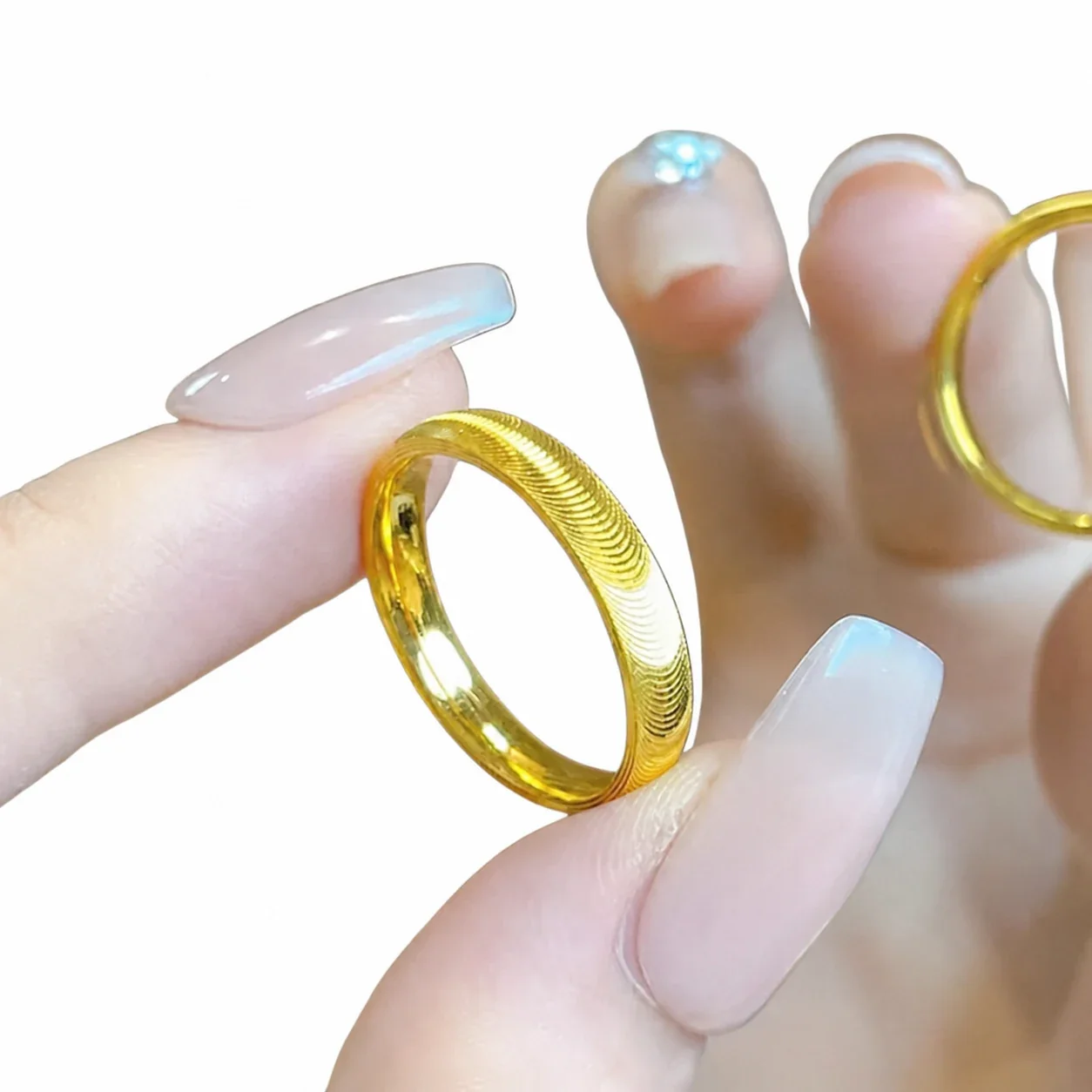 Refined Gold-Plated Stainless Steel Ribbed Dome Band Ring
