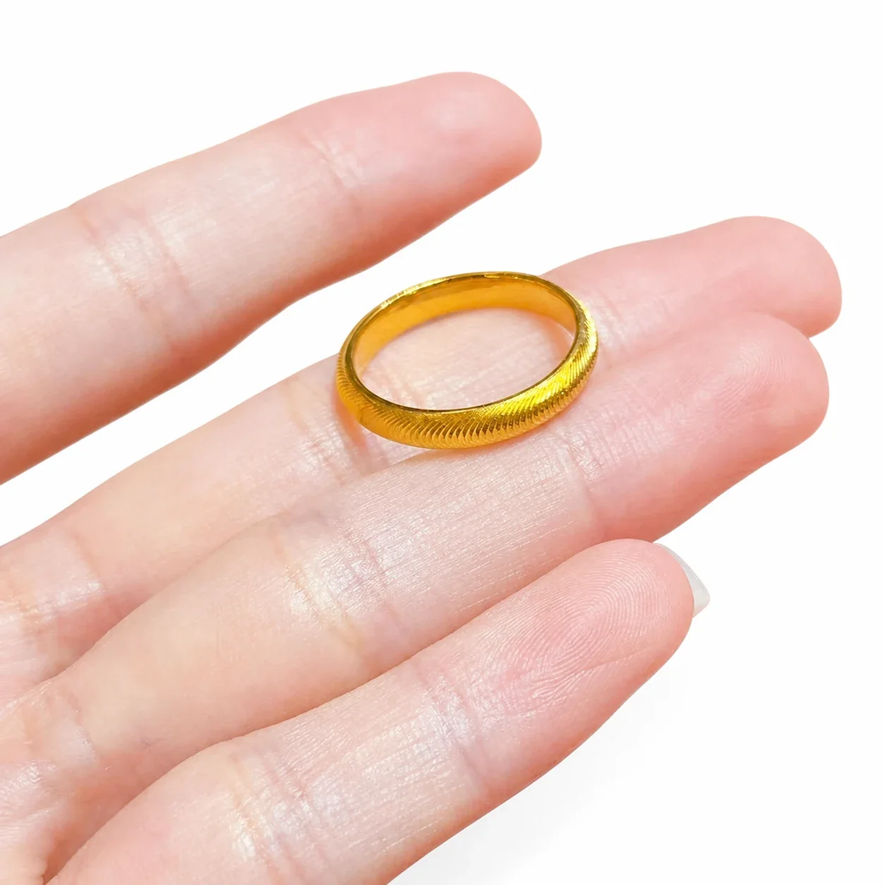 Refined Gold-Plated Stainless Steel Ribbed Dome Band Ring