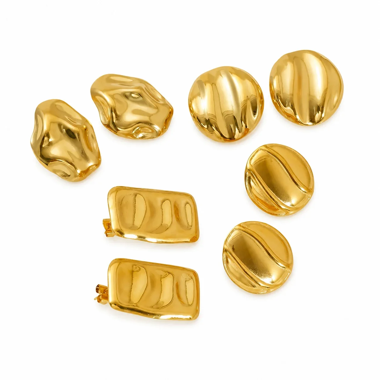 Sculptural Gold-Plated Hammered Dome Stud Earrings
