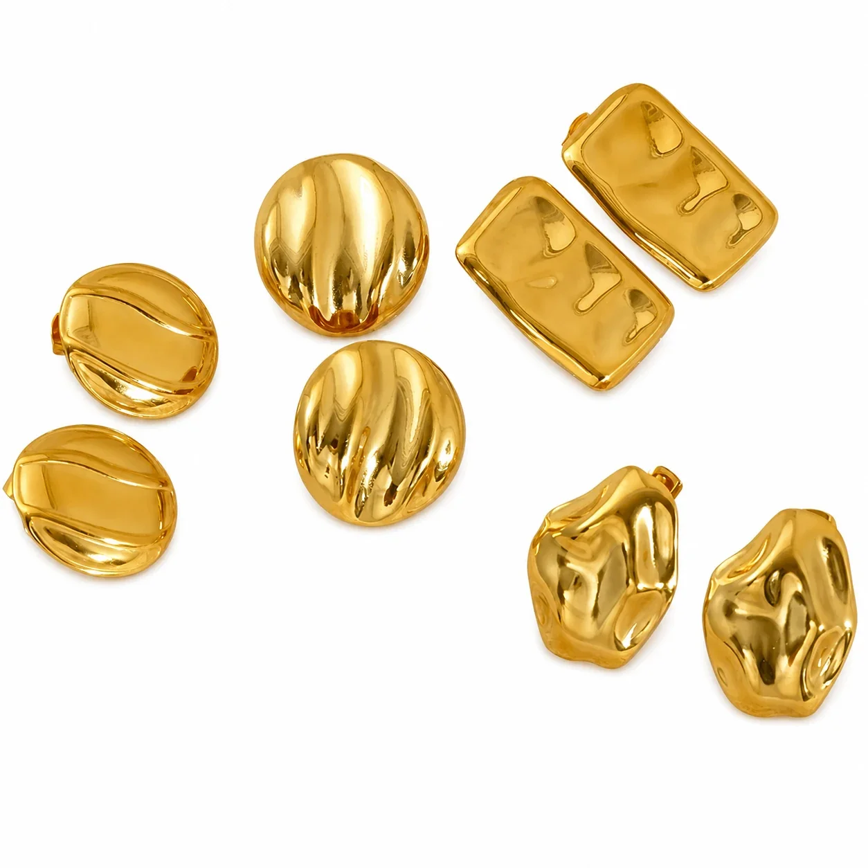 Sculptural Gold-Plated Hammered Dome Stud Earrings