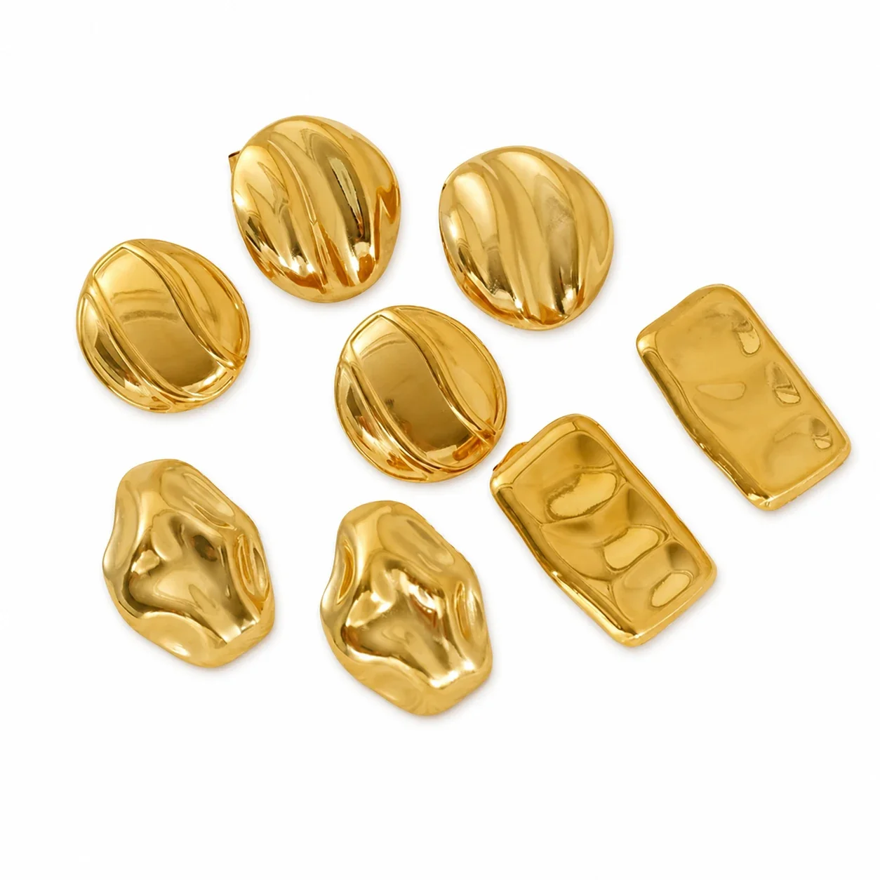 Sculptural Gold-Plated Hammered Dome Stud Earrings