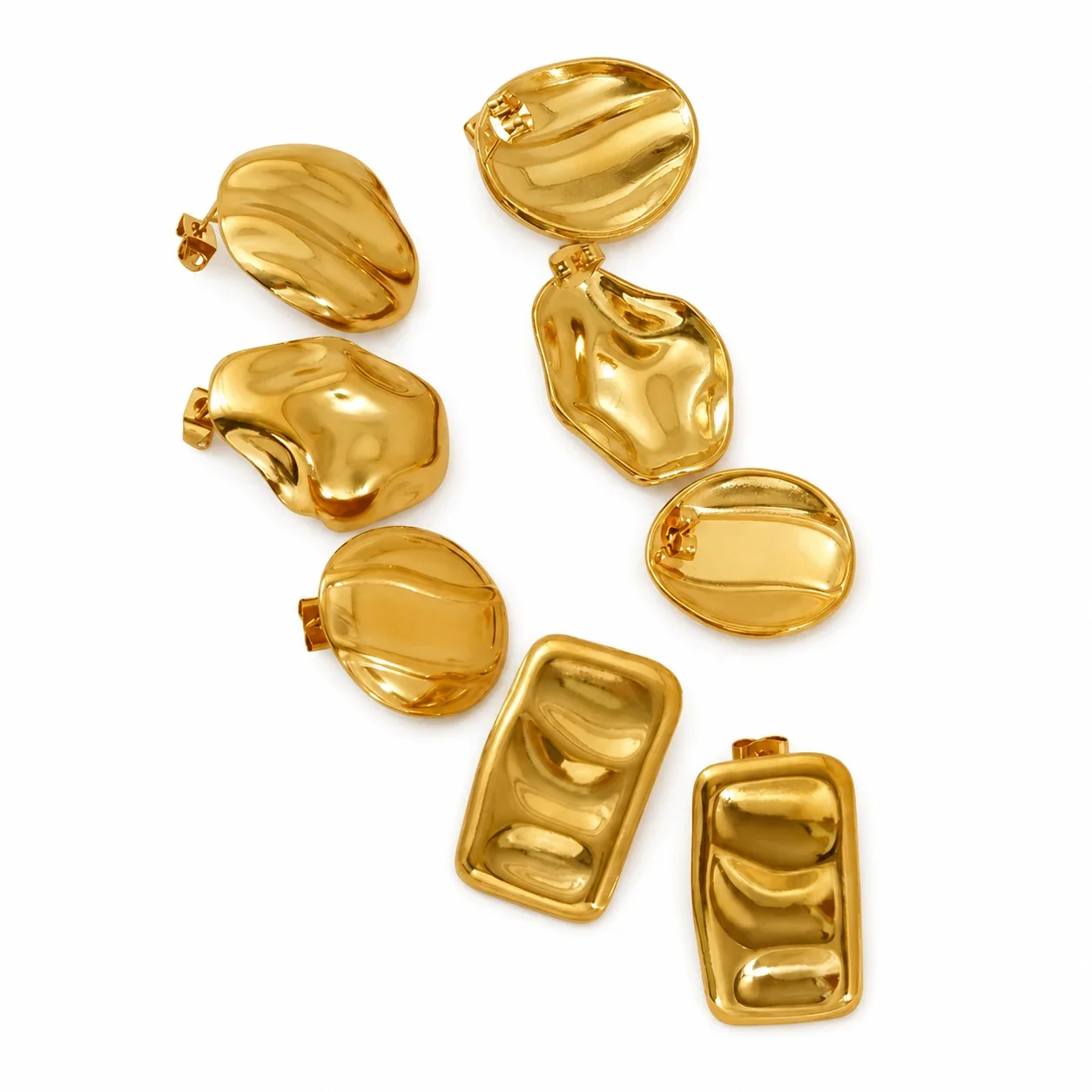 Sculptural Gold-Plated Hammered Dome Stud Earrings
