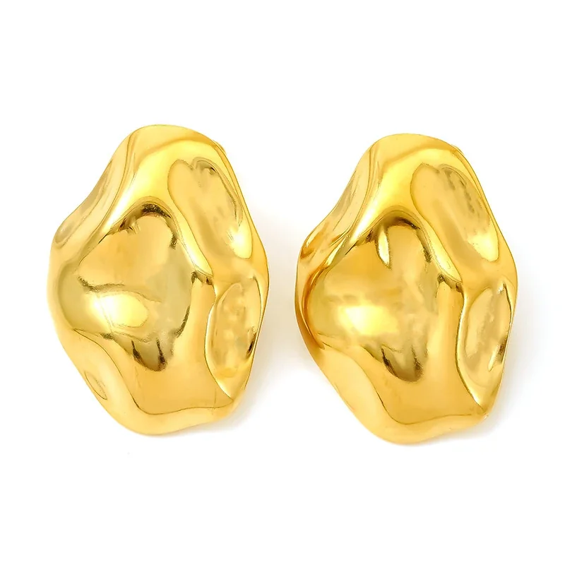 Sculptural Gold-Plated Hammered Dome Stud Earrings