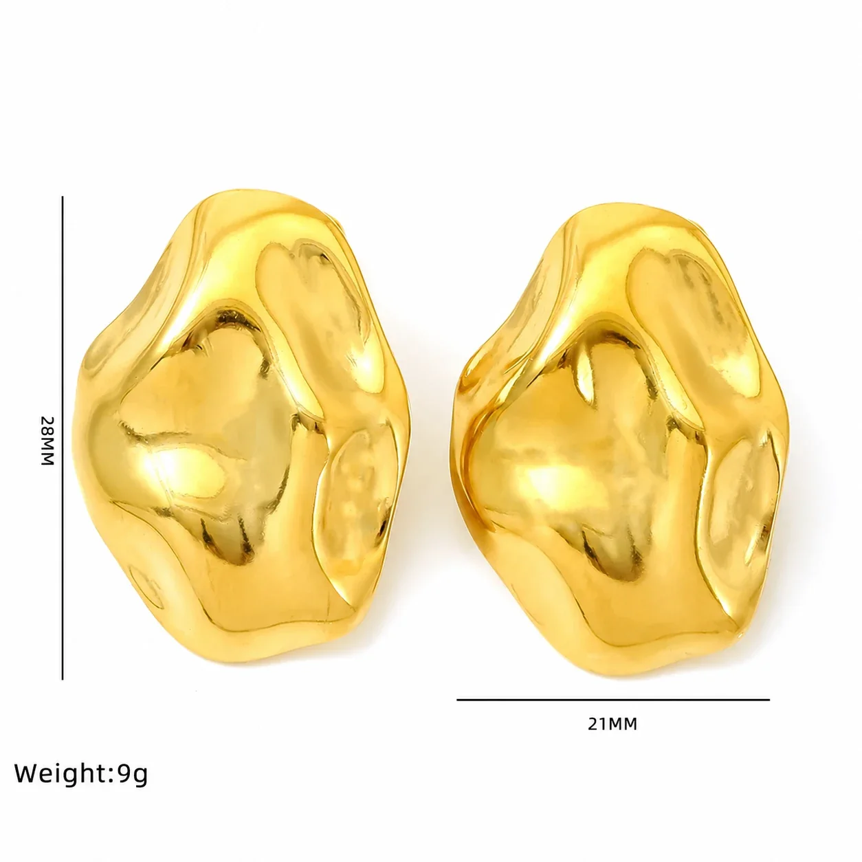 Sculptural Gold-Plated Hammered Dome Stud Earrings - Gold Ridged Round Dome