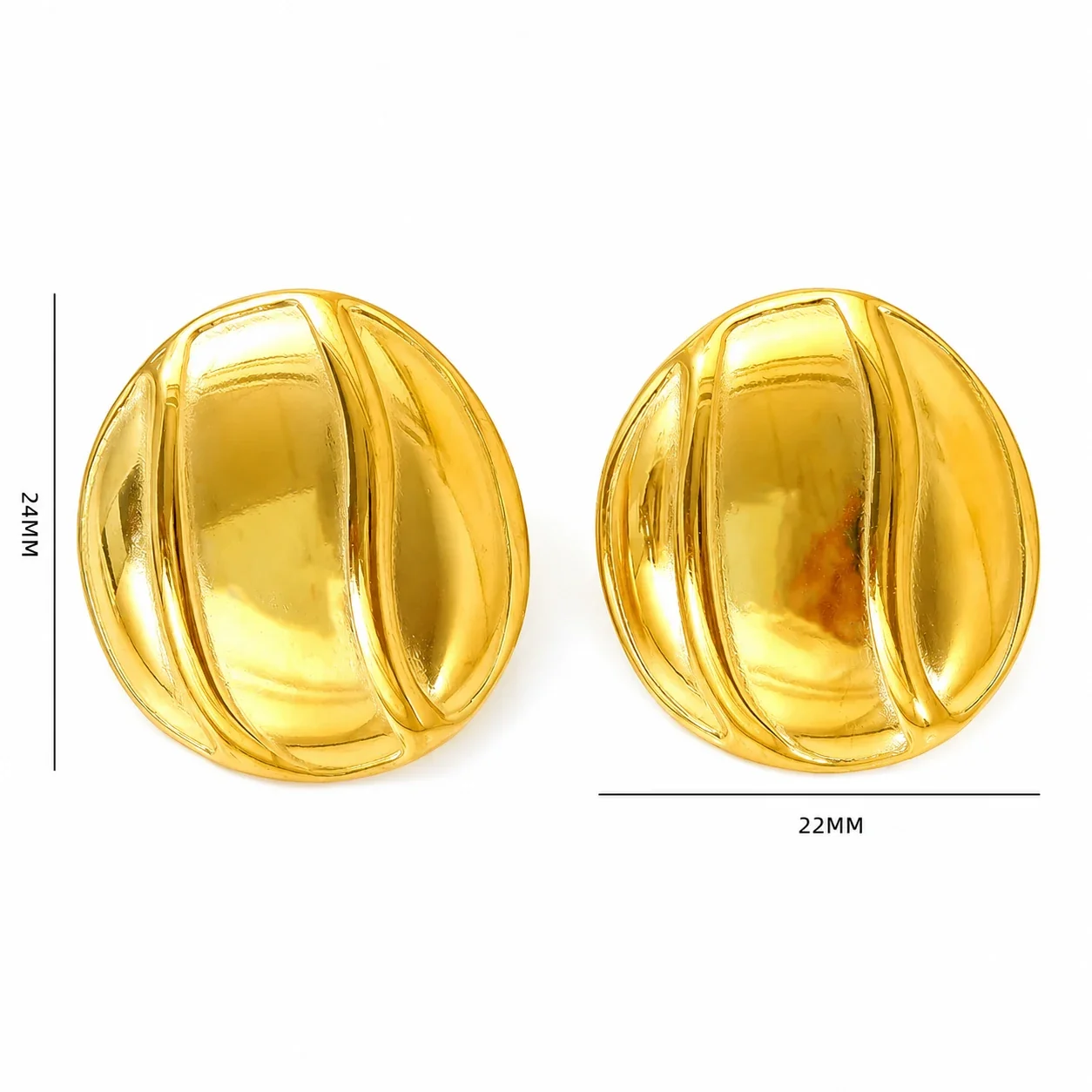 Sculptural Gold-Plated Hammered Dome Stud Earrings - Gold Rectangular Ribbed Dome
