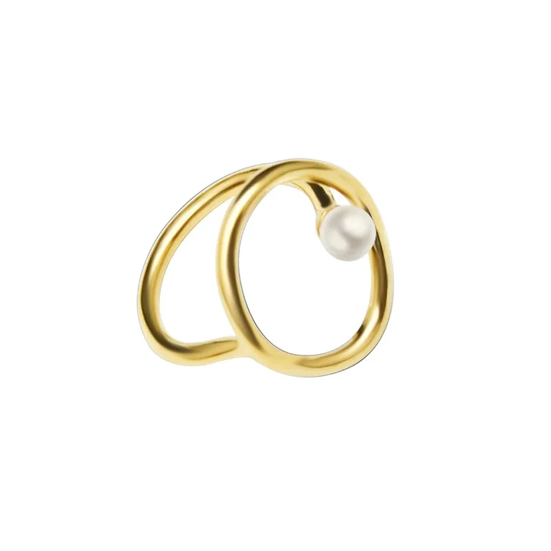 Oval Orbit Pearl-Effect 18K Gold-Plated Steel Ring