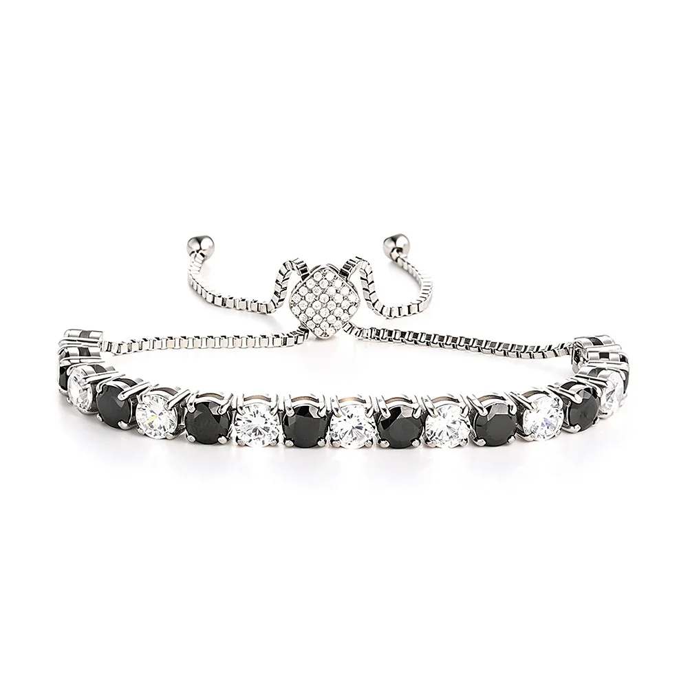 Slider Box Chain Round CZ Tennis Bracelet