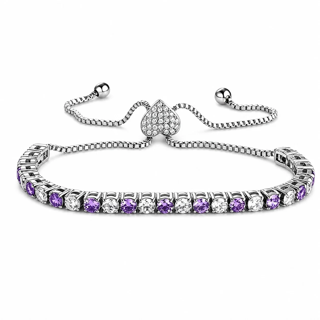 Polished 316 Stainless Steel Round CZ Tennis Bracelet