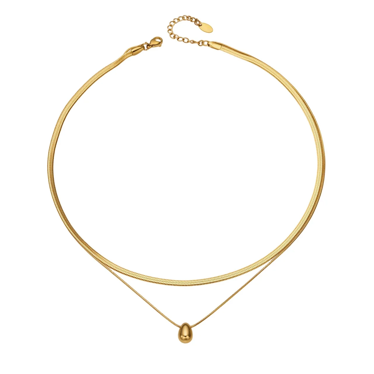 Polished 18K Gold-Plated Herringbone Teardrop Necklace