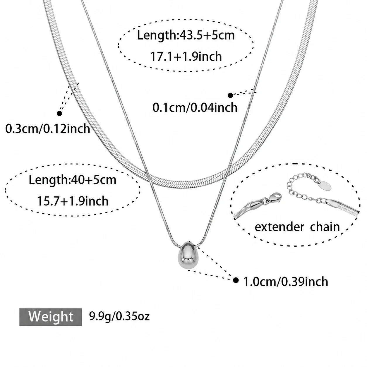 Polished 18K Gold-Plated Herringbone Teardrop Necklace - Silver