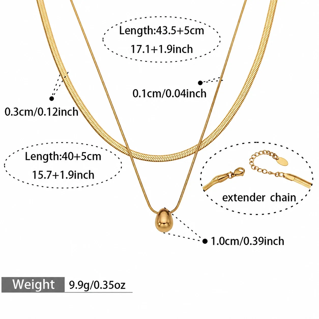 Polished 18K Gold-Plated Herringbone Teardrop Necklace - Gold