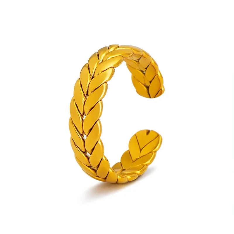 Sculpted Gold-Plated Stainless Steel Wheat Open Ring