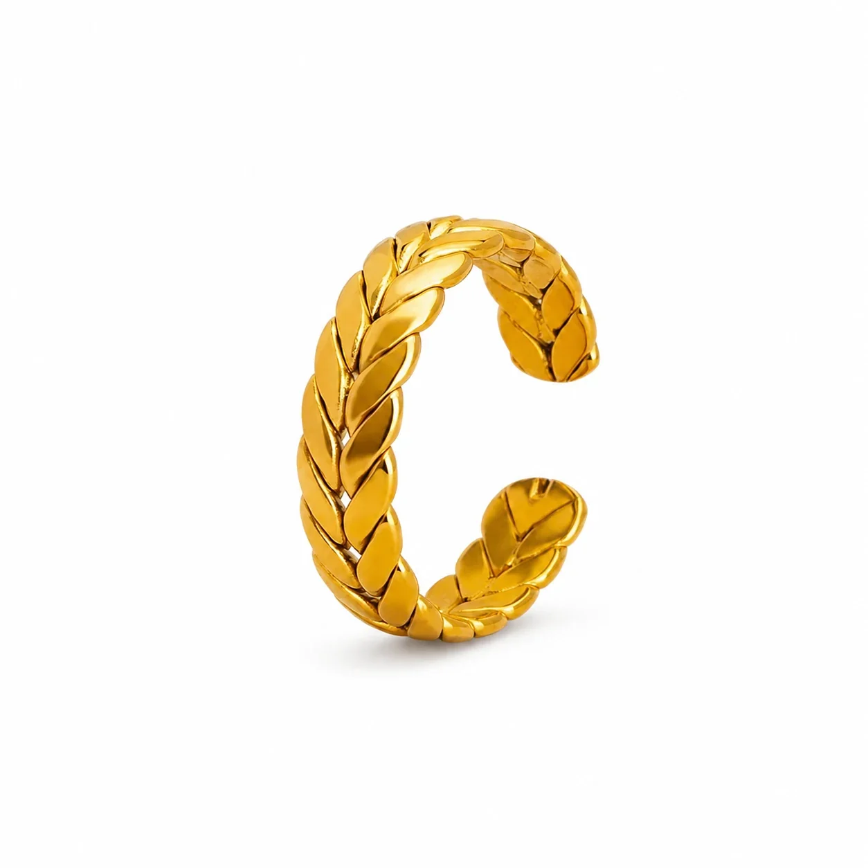 Sculpted Gold-Plated Stainless Steel Wheat Open Ring